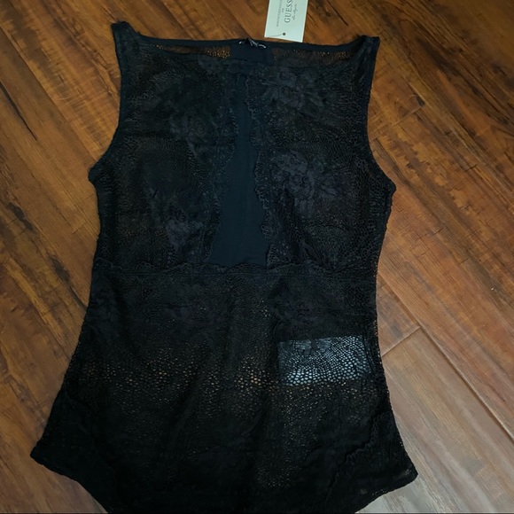 New Guess Black Lace Thong Bodycon Bodysuit Body Suit Top XS - Picture 6 of 6